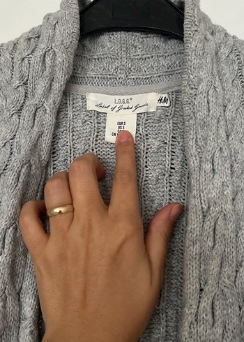 H&M Gri Uzun Örgü Kadın Hırka - Görsel 2
