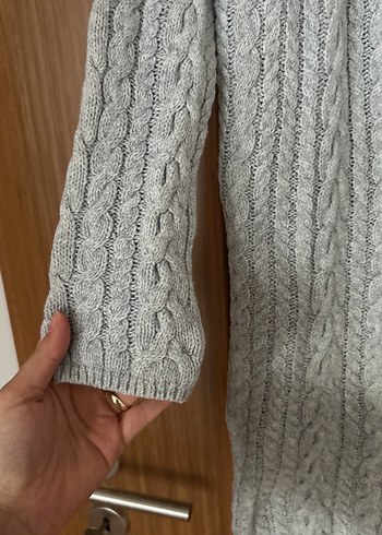 H&M Gri Uzun Örgü Kadın Hırka - Görsel 5
