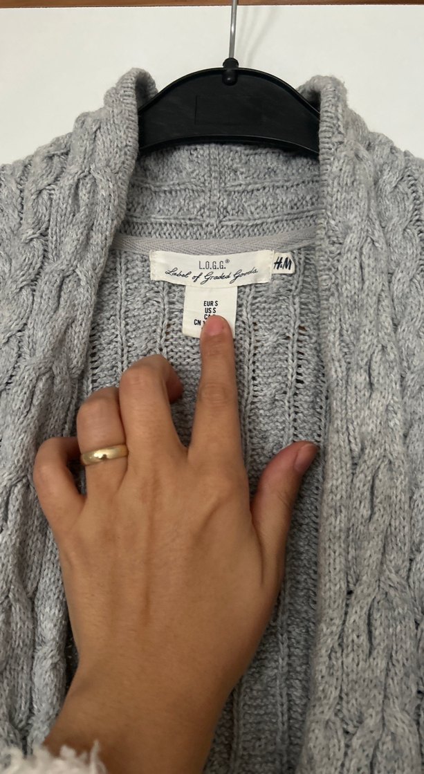 H&M Gri Uzun Örgü Kadın Hırka - Görsel 2