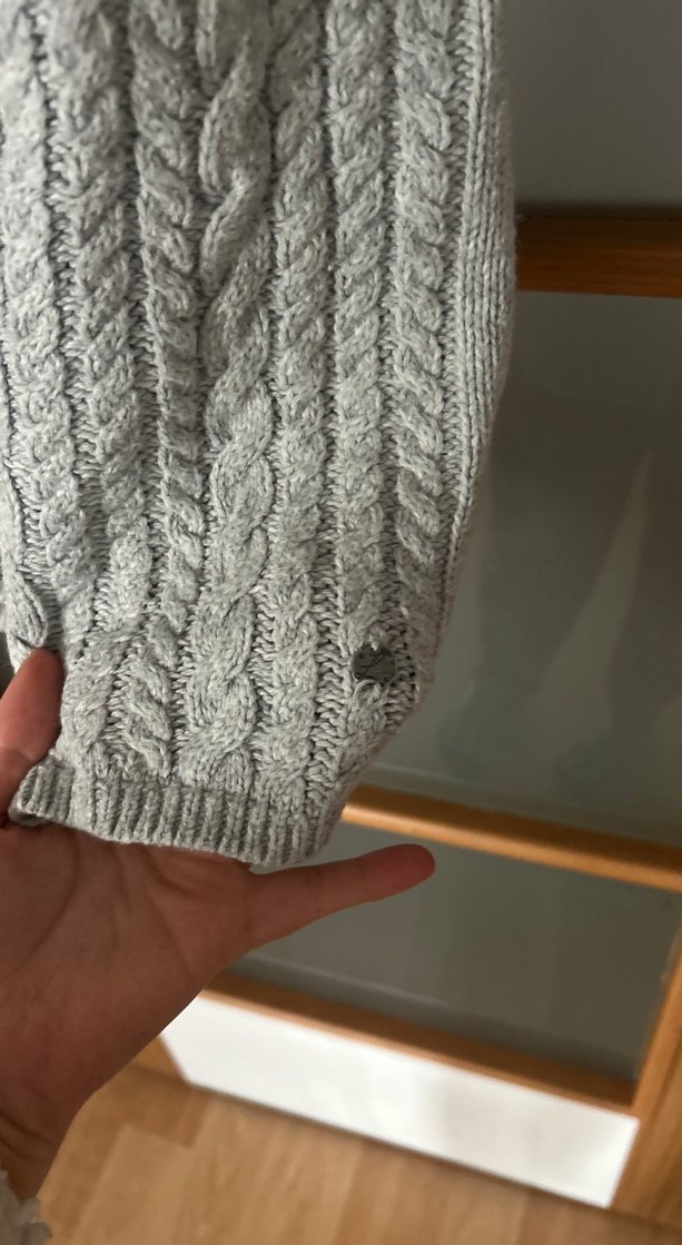 H&M Gri Uzun Örgü Kadın Hırka - Görsel 3