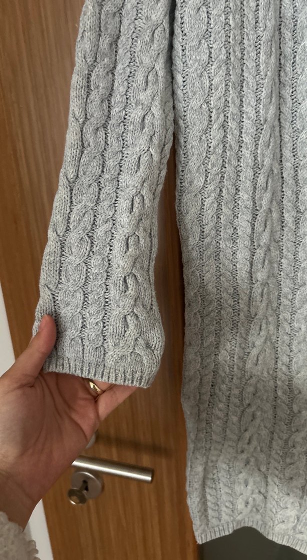 H&M Gri Uzun Örgü Kadın Hırka - Görsel 5