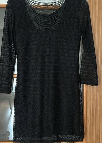 Dantel Detaylı Siyah Midi Elbise - Görsel 3