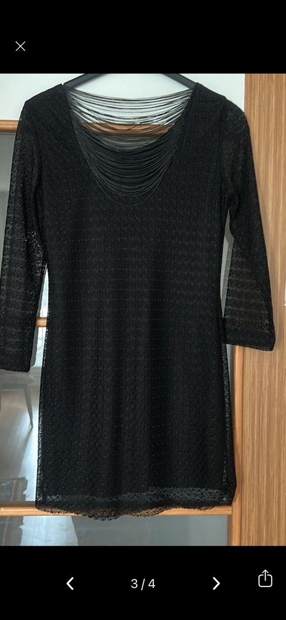 Dantel Detaylı Siyah Midi Elbise - Görsel 3