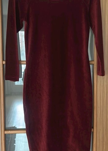 Bordo Kadın Kadife Midi Elbise - Görsel 2