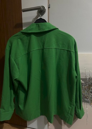 Düğmeli Yeşil Kadın Gömlek Ceket - Görsel 4