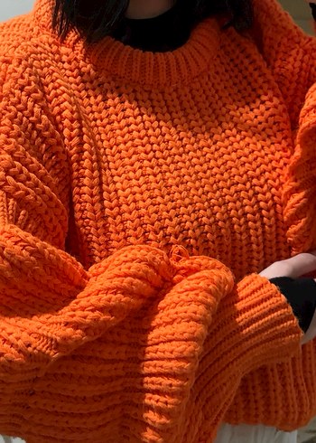 Turuncu Örgü Salaş Kadın Kazak - Görsel 2