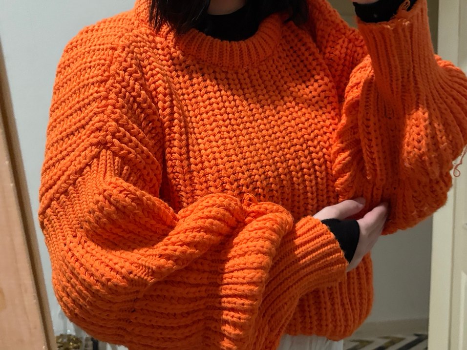 Turuncu Örgü Salaş Kadın Kazak - Görsel 2