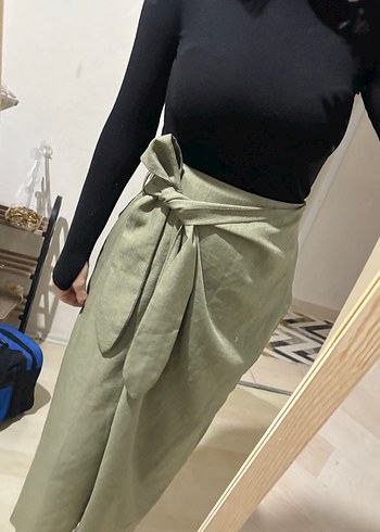 Bağlamalı midi boy etek yırtmaçlı - Görsel 3