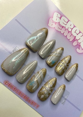 Golden Skyfall 10lu orta badem protez jel tırnak - Görsel 3