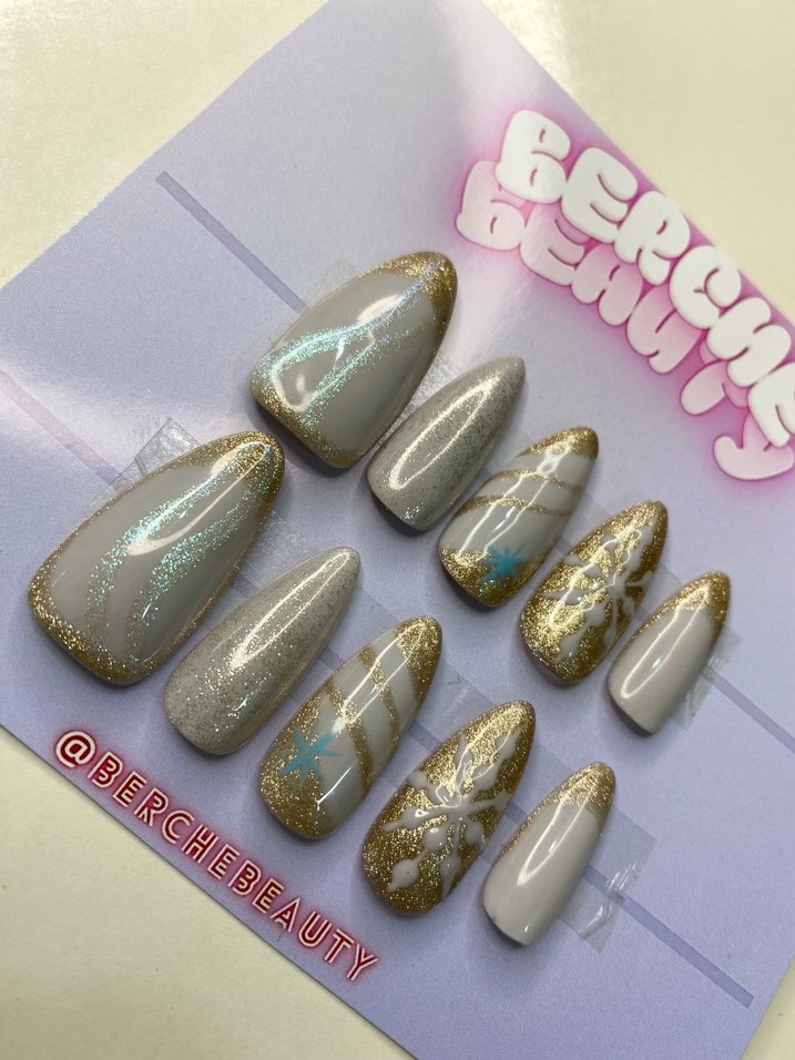 Golden Skyfall 10lu orta badem protez jel tırnak - Görsel 3