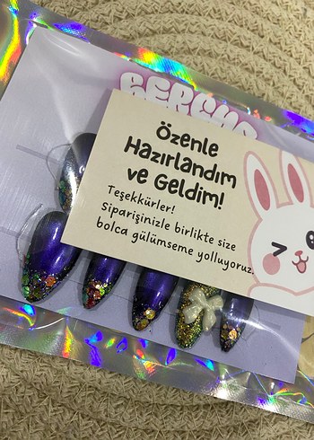 Gold Shine 10lu jel protez tırnak seti - Görsel 6