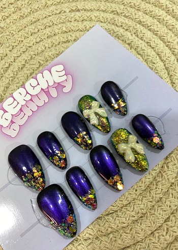 Gold Shine 10lu jel protez tırnak seti - Görsel 2