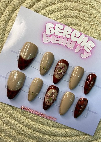 Chocolate Latte 10lu orta badem protez jel tırnak - Görsel 6