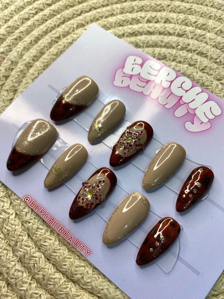 Chocolate Latte 10lu orta badem protez jel tırnak - Görsel 4