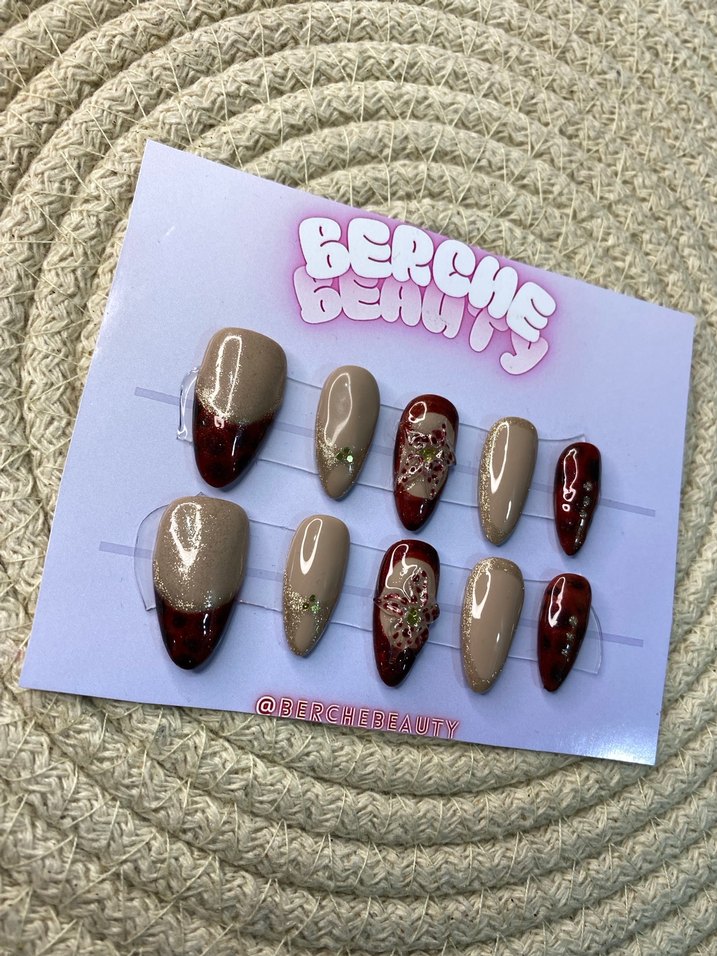 Chocolate Latte 10lu orta badem protez jel tırnak - Görsel 3