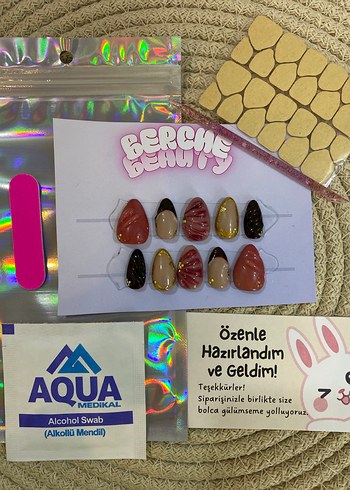 Brown Sugar Glam 10lu jel protez takma tırnak seti kısa hadem - Görsel 4