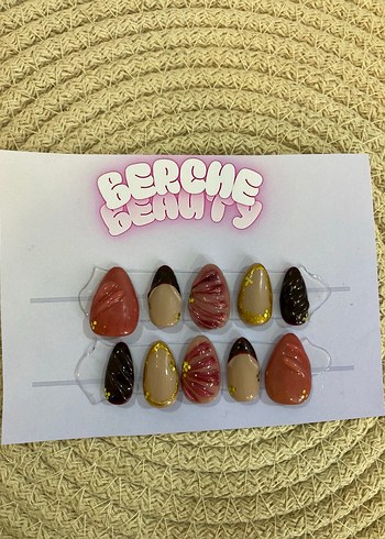 Brown Sugar Glam 10lu jel protez takma tırnak seti kısa hadem - Görsel 3