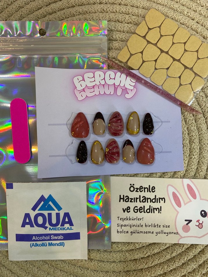 Brown Sugar Glam 10lu jel protez takma tırnak seti kısa hadem - Görsel 4