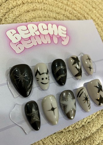 Dark Galaxy 10lu protez jel takma tırnak kısa badem set - Görsel 2