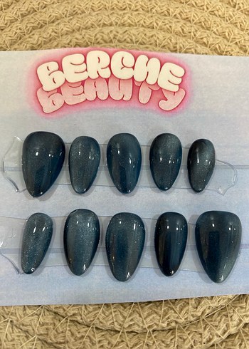 Moonlight 10lu Sedefli protez jel takma tırnak seti kısa badem - Görsel 2