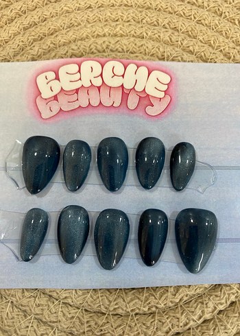 Moonlight 10lu Sedefli protez jel takma tırnak seti kısa badem - Görsel 5