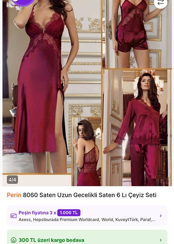 PERİN Bordo Modern Klasik Kadın Gecelik Takımı - Görsel 3