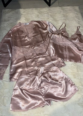 PERİN MARKA Pudra Saten Kadın Sabahlık Takımı - Görsel 4