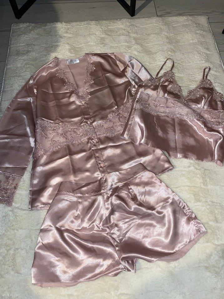 PERİN MARKA Pudra Saten Kadın Sabahlık Takımı - Görsel 4