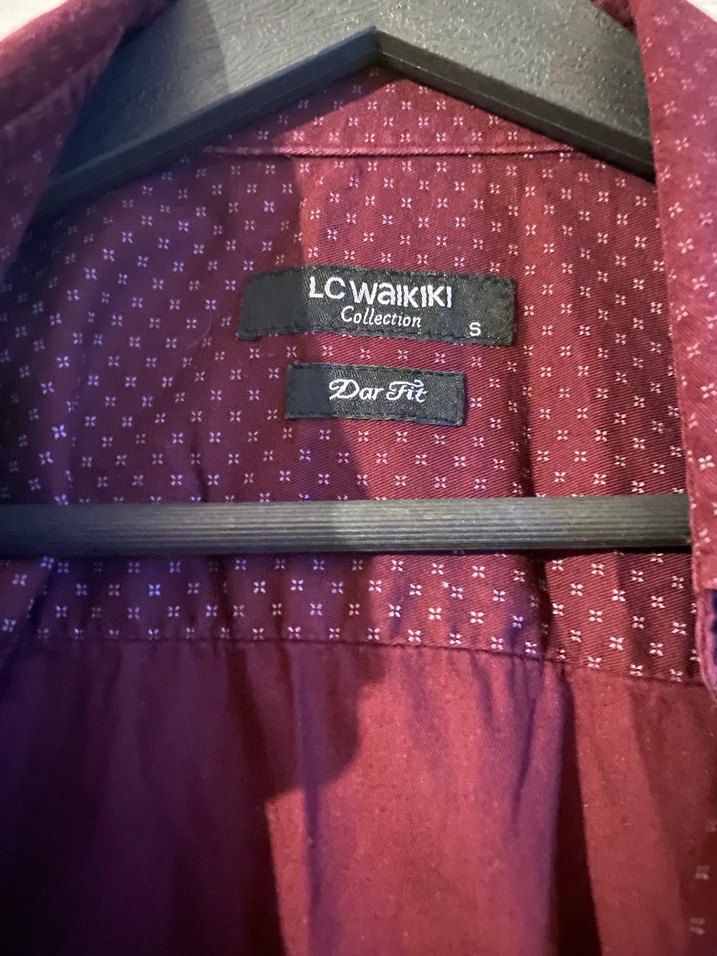 Bordo Düğmeli Uzun Kollu Erkek Gömlek - Görsel 3