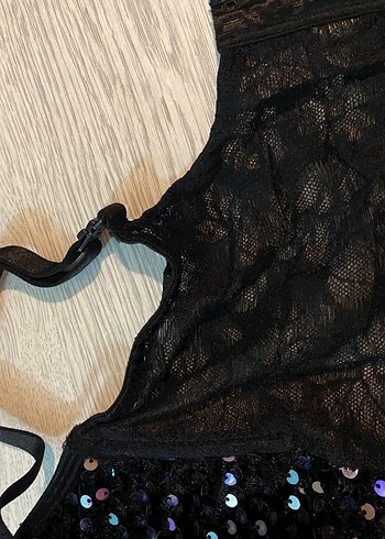 Siyah Payetli İnce Askılı Bustiyer - Görsel 5