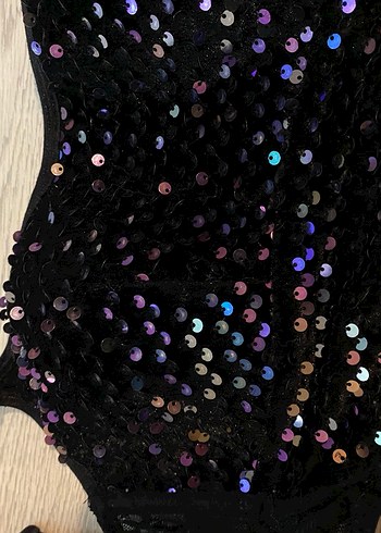 Siyah Payetli İnce Askılı Bustiyer - Görsel 4