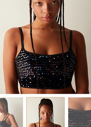 Siyah Payetli İnce Askılı Bustiyer - Görsel 2