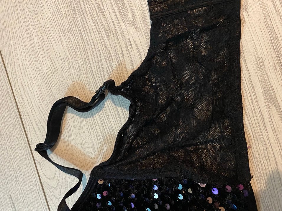 Siyah Payetli İnce Askılı Bustiyer - Görsel 5
