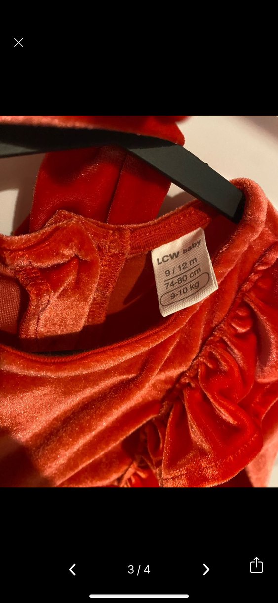 Kız Bebek Kırmızı Kadife Fırfırlı Elbise - Görsel 2