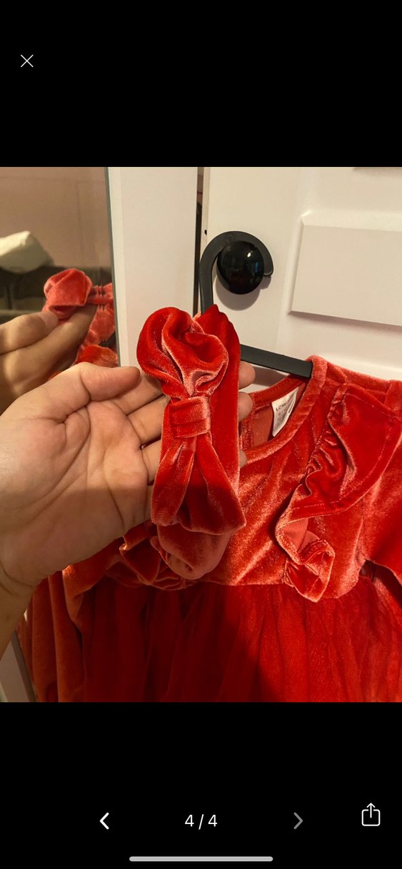 Kız Bebek Kırmızı Kadife Fırfırlı Elbise - Görsel 3