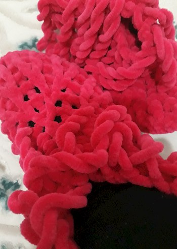 Kızlar için Pembe Örgü Sıcak Ev Terliği - Görsel 2