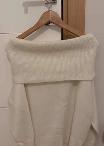 Kadın Krem Örgü Kayık Yaka Kazak - Görsel 2