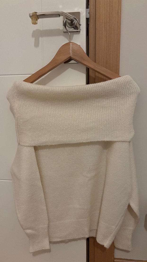 Kadın Krem Örgü Kayık Yaka Kazak - Görsel 2