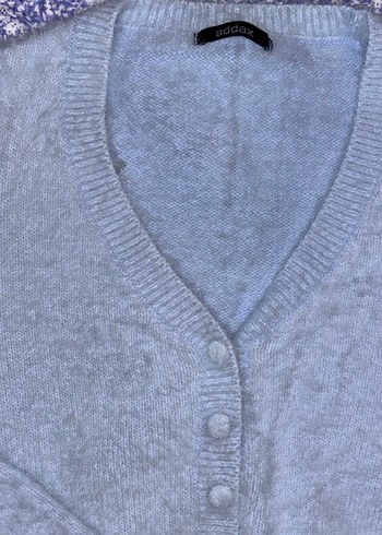 Açık Mavi V Yaka Tüylü Örgü Kadın Hırka - Görsel 3