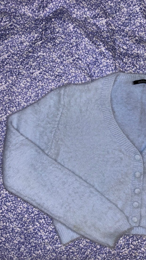 Açık Mavi V Yaka Tüylü Örgü Kadın Hırka - Görsel 2