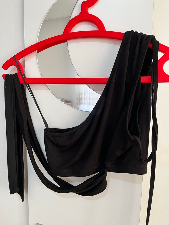 Siyah Drapeli Straplez Mini Bustiyer etek takım - Görsel 2