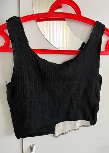 Kadın Siyah-Beyaz Desenli  Crop Top - Görsel 2