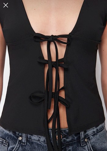 Bağlama Detaylı Siyah Mini Bustiyer - Görsel 2