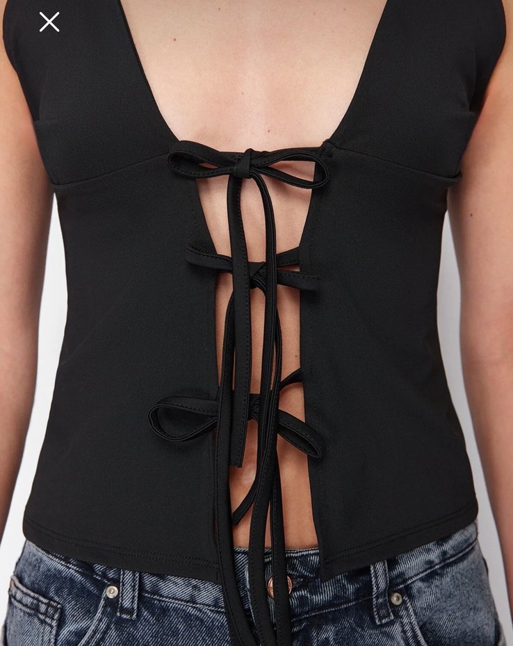 Bağlama Detaylı Siyah Mini Bustiyer - Görsel 2