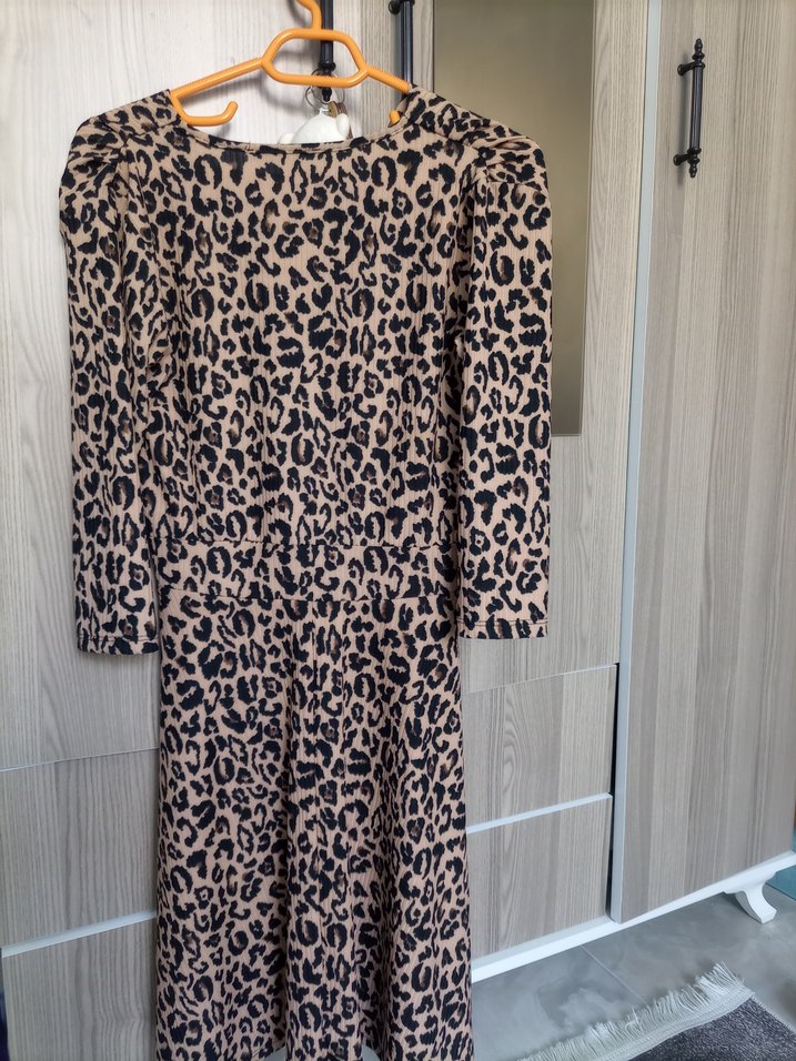 Leopar Desenli yarım Kollu Kadın Elbise - Görsel 4