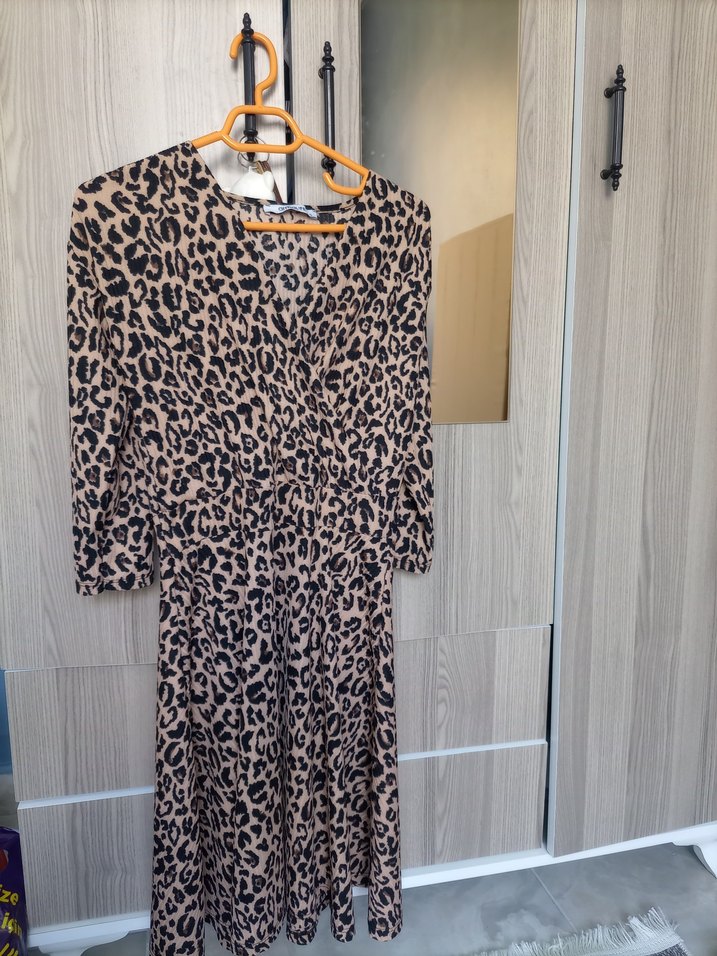 Leopar Desenli yarım Kollu Kadın Elbise - Görsel 2