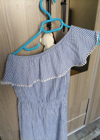 Mavi Çizgili Mini Askılı Elbise - Görsel 3