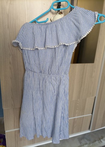 Mavi Çizgili Mini Askılı Elbise - Görsel 2