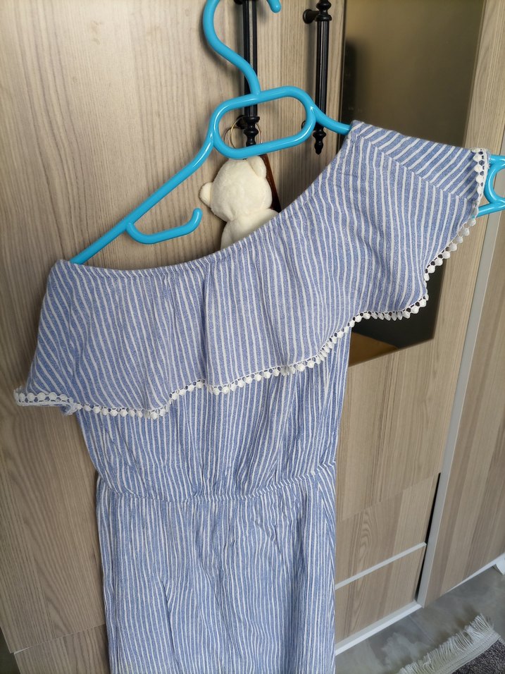 Mavi Çizgili Mini Askılı Elbise - Görsel 3