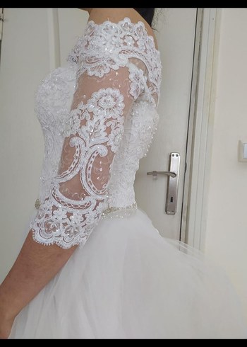 Uzun Kollu Straplez Prenses Gelinlik - Görsel 3